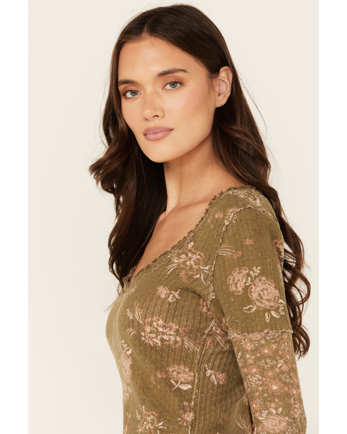 Image #2 - Free People Women's Clover Printed Thermal Long Sleeve Shirt, Green, hi-res