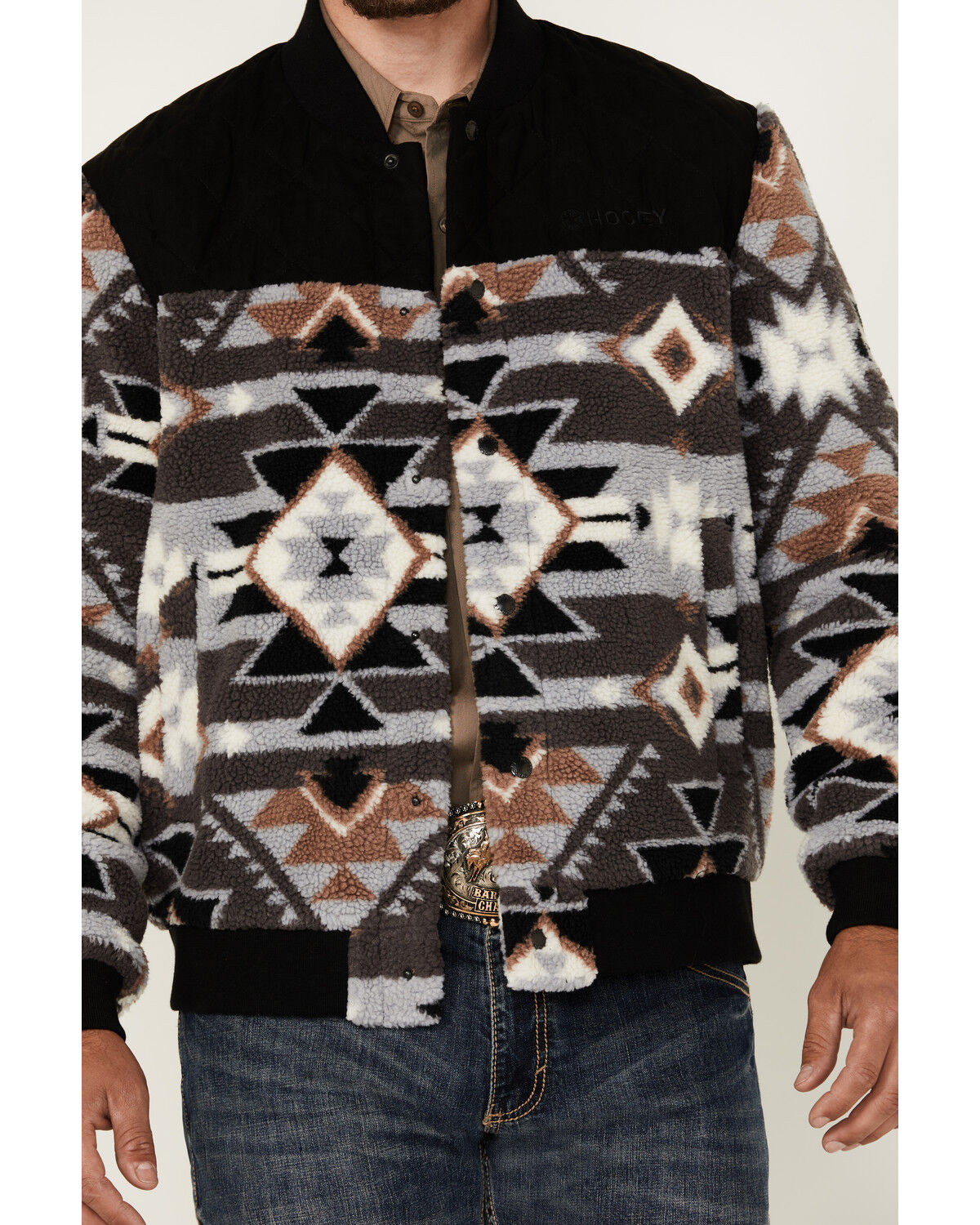 Image #3 - Hooey Men's Southwestern Print Sherpa Bomber Jacket, Black, hi-res