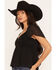 Image #2 - Ash & Violet Women's Short Sleeve Lace Inset Top, Black, hi-res