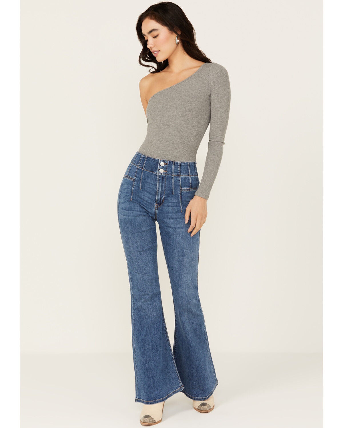 Image #1 - Sneak Peek Women's Dark Wash Pull-On Stretch Flare Jeans, , hi-res