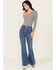 Image #1 - Sneak Peek Women's Dark Wash Pull-On Stretch Flare Jeans, , hi-res