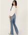 Image #4 - Idyllwind Women's Ellis Medium Wash Gypsy High Rise Faux Suede Embellished Bootcut Comfort Stretch Denim Jeans, Medium Wash, hi-res