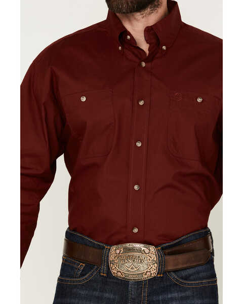 Image #3 - George Strait by Wrangler Men's Solid Long Sleeve Button-Down Western Shirt, Red, hi-res
