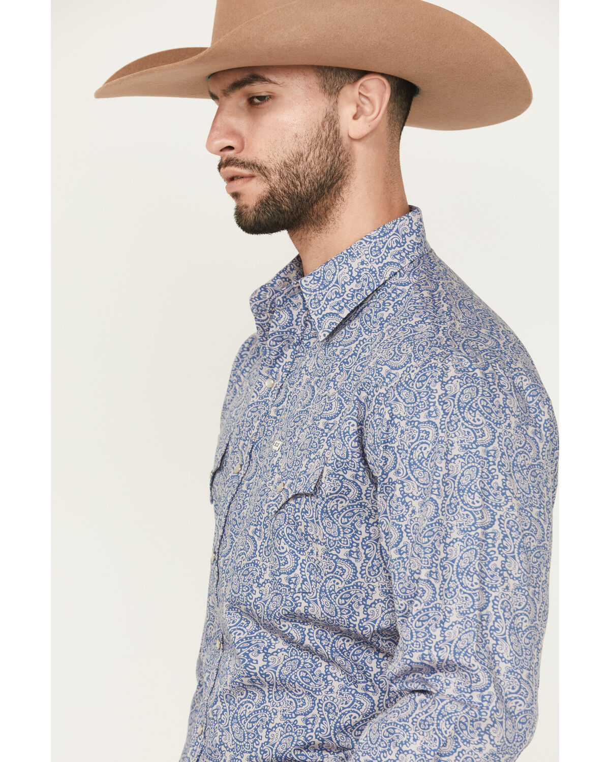 Image #2 - Ely Walker Men's Paisley Print Long Sleeve Pearl Snap Western Shirt, Navy, hi-res