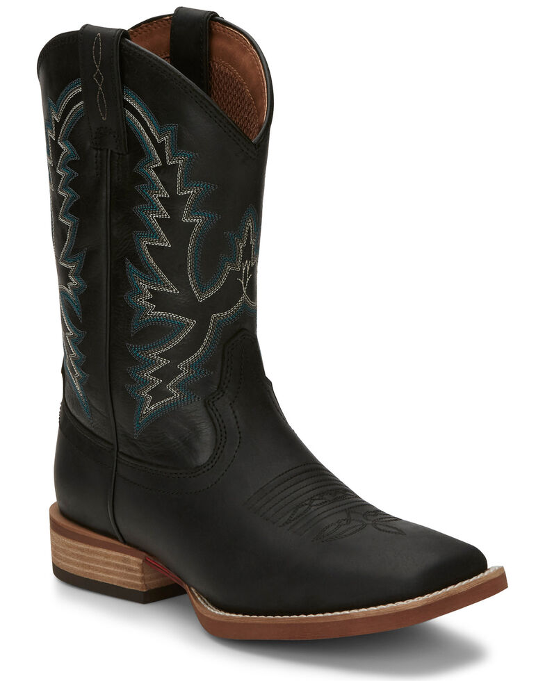 Justin Men's Tallyman Black Western Boots - Wide Square Toe, Black, hi-res