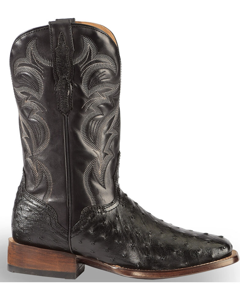 El Dorado Men's Handmade Full Quill Ostrich Stockman Boots - Square Toe, Black, hi-res