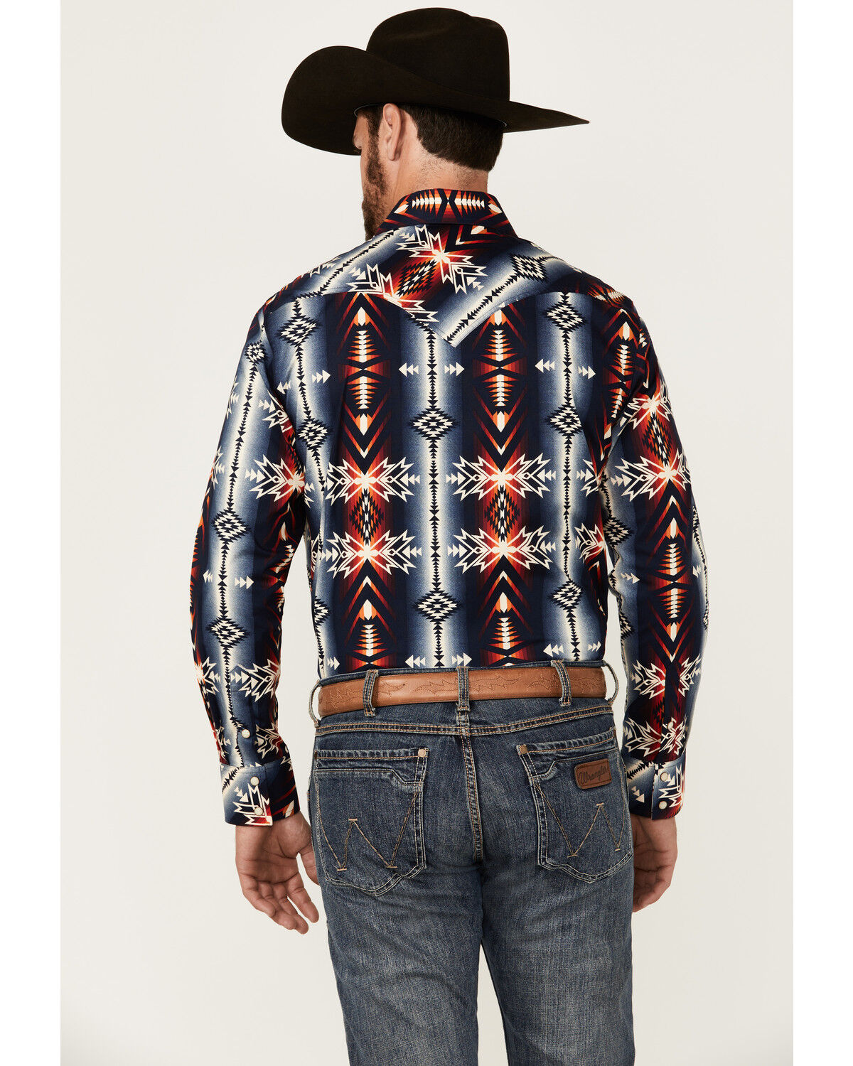 Image #4 - Rock & Roll Denim Men's Southwestern Print Long Sleeve Snap Stretch Western Shirt, Navy, hi-res
