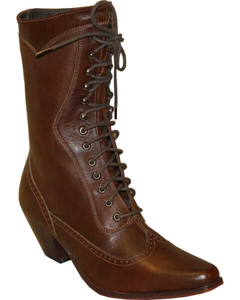 Image #1 - Rawhide by Abilene Women's 8" Victorian Lace-Up Boots - Snip Toe, Brown, hi-res