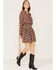 Image #2 - Rock & Roll Denim Women's Ditsy Floral Print Long Sleeve Mini Dress, Rust Copper, hi-res