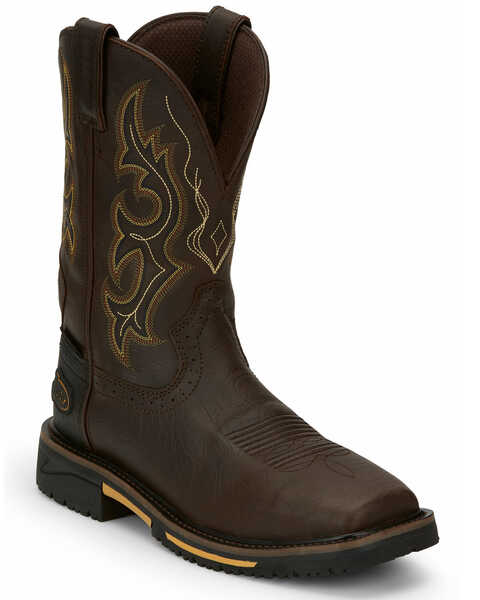 Image #1 - Justin Men's Joist Waterproof Western Work Boots - Soft Toe, Distressed Brown, hi-res