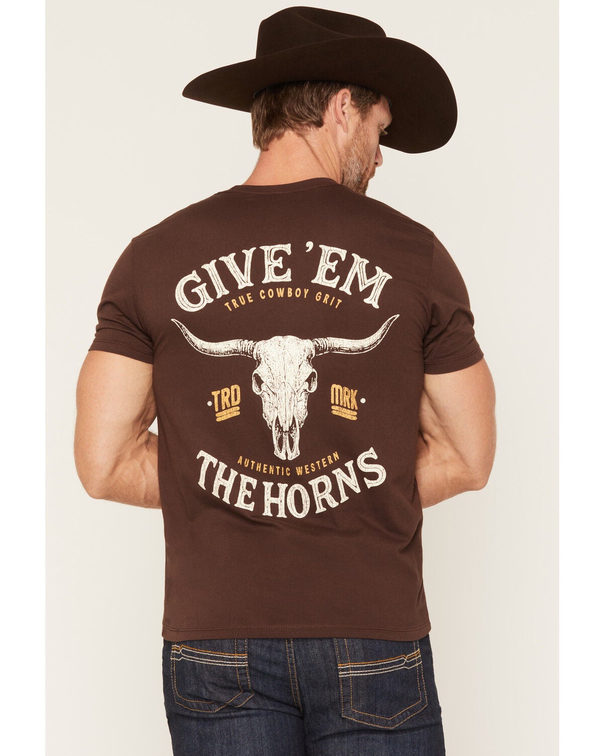 Cody James Men's Give 'Em The Horns Short Sleeve Graphic T-Shirt, Chocolate, hi-res