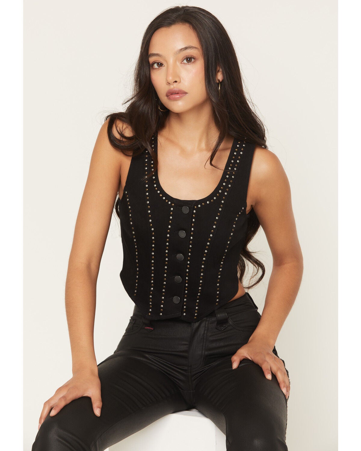 Idyllwind Women's Studded Button-Down Vest, Black, hi-res