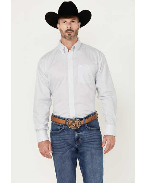 Wrangler Men's Classics Geo Print Long Sleeve Button-Down Western Shirt , White, hi-res