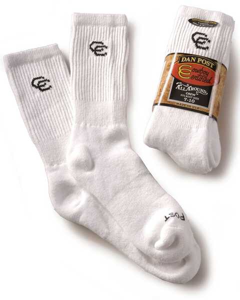 Dan Post Men's Cowboy Certified Crew Socks (2-Pack) - Sizes 10.5 - 13, White, hi-res