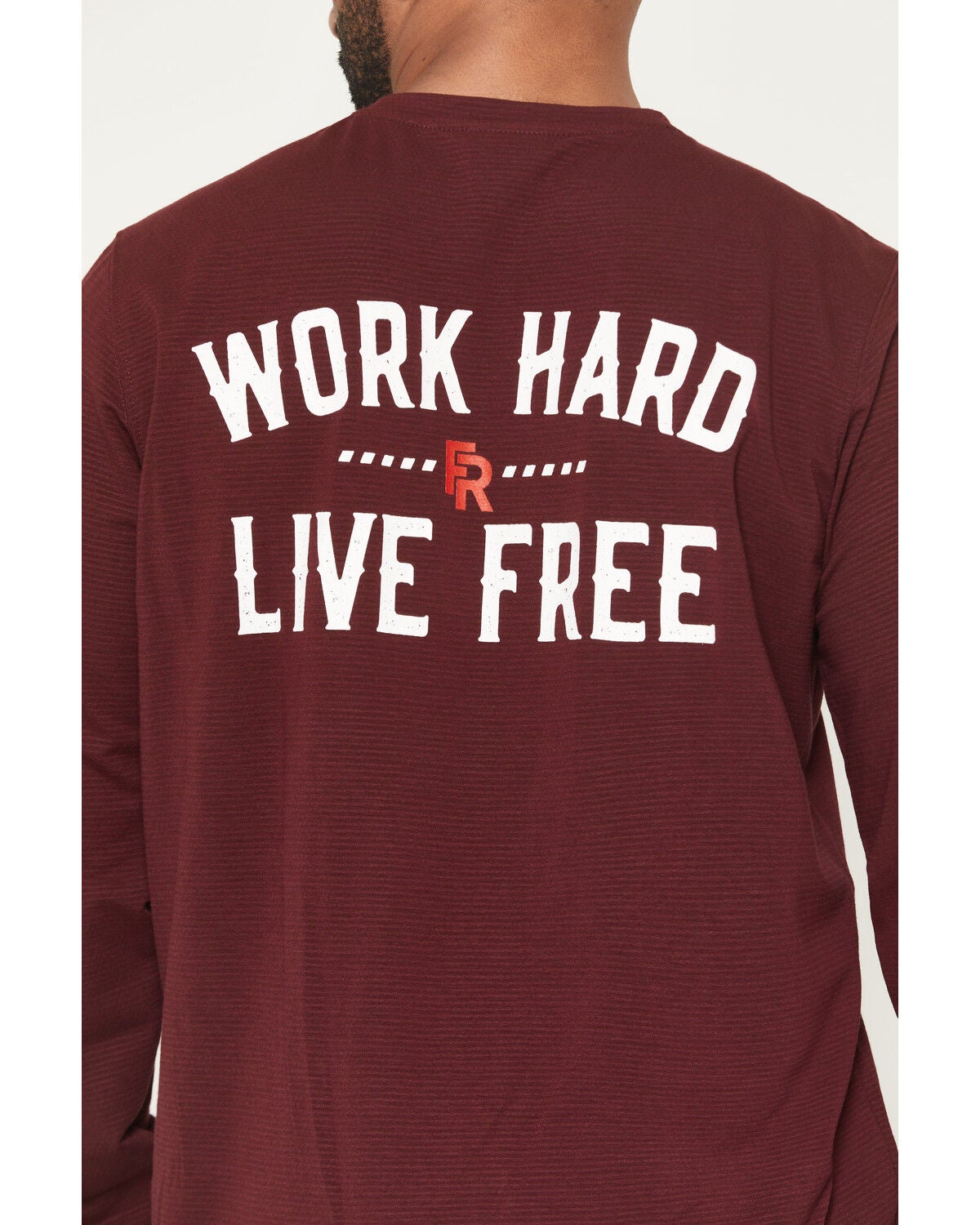 Image #4 - Ariat Men's Boot Barn Exclusive FR Work Hard Live Free Long Sleeve Work T-Shirt, Burgundy, hi-res