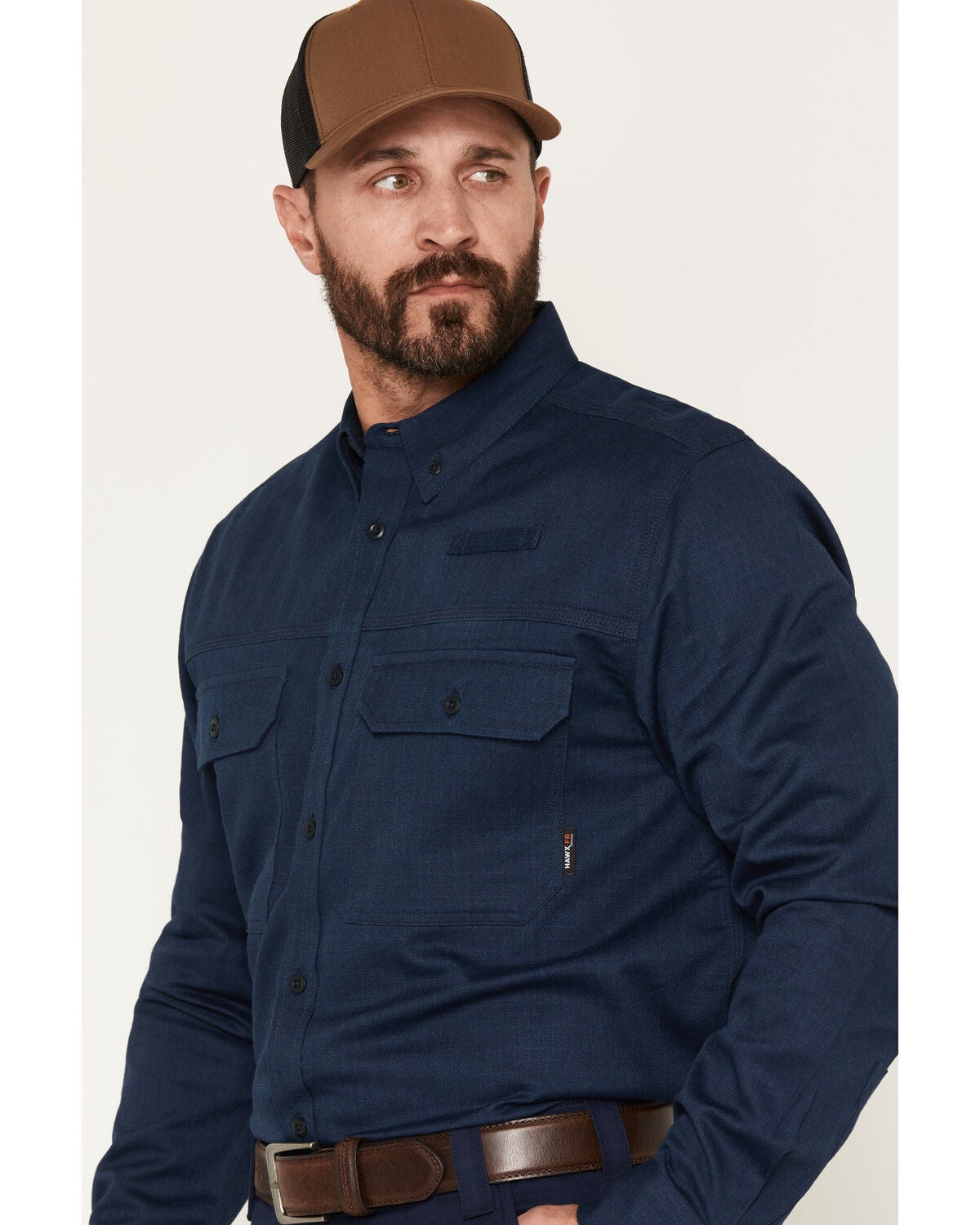 Image #2 - Hawx Men's FR Langdon Solid Long Sleeve Button-Down Work Shirt, Navy, hi-res