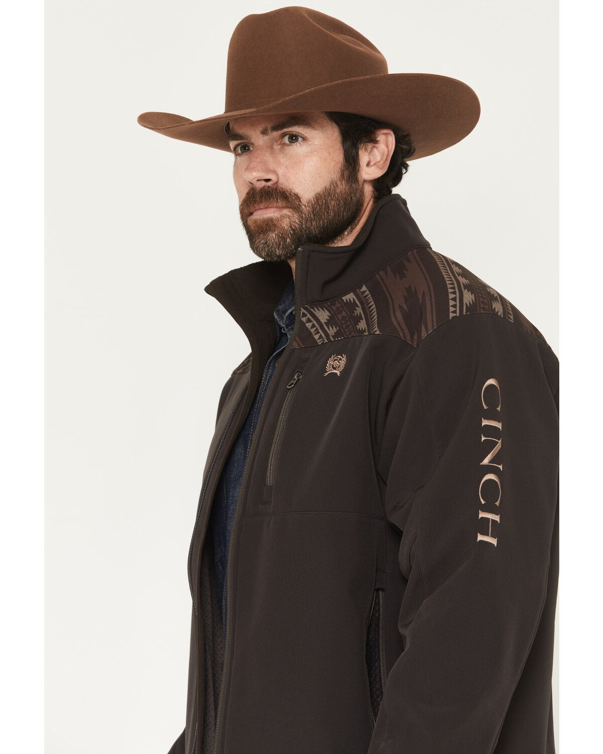 Image #2 - Cinch Men's Logo Bonded Softshell Jacket, Brown, hi-res