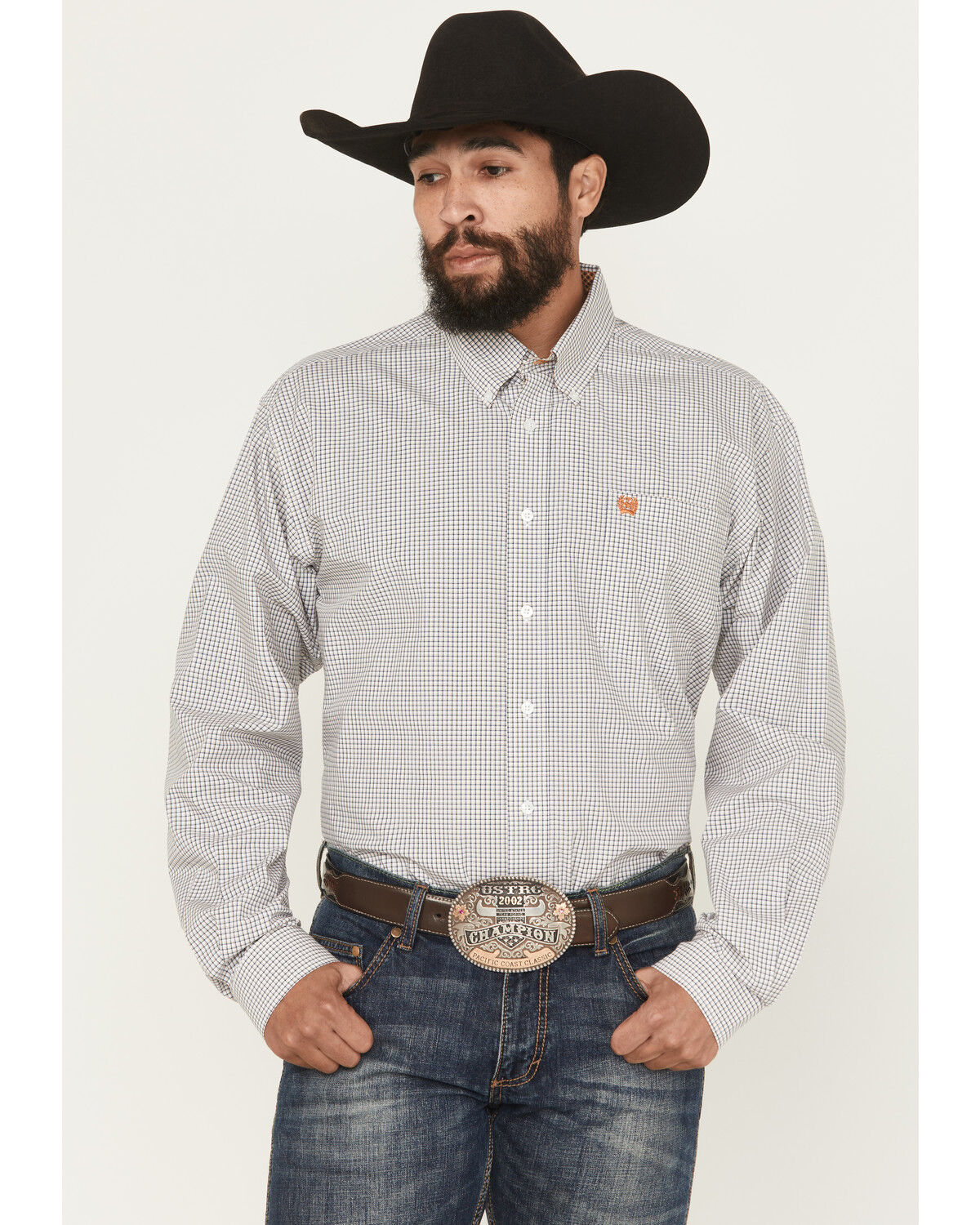 Image #1 - Cinch Men's Plaid Print Long Sleeve Button-Down Western Shirt, White, hi-res