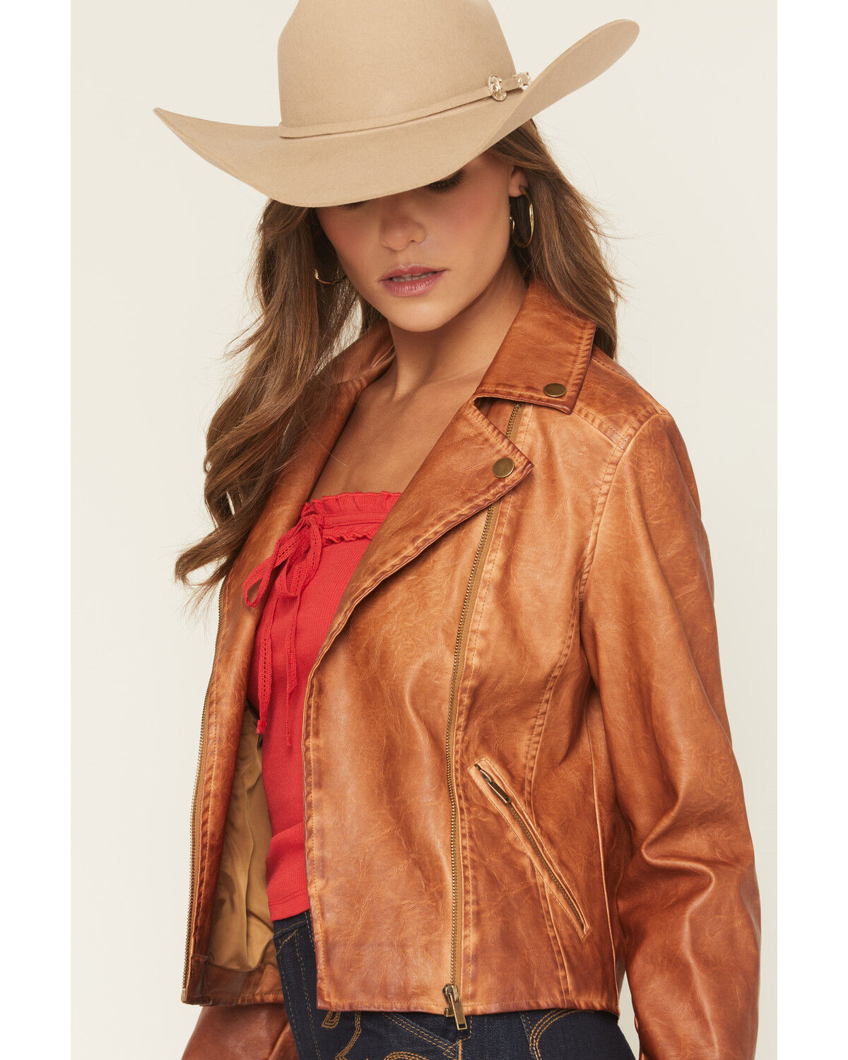 Image #2 - Stoosh Women's Leather Jacket, Brown, hi-res