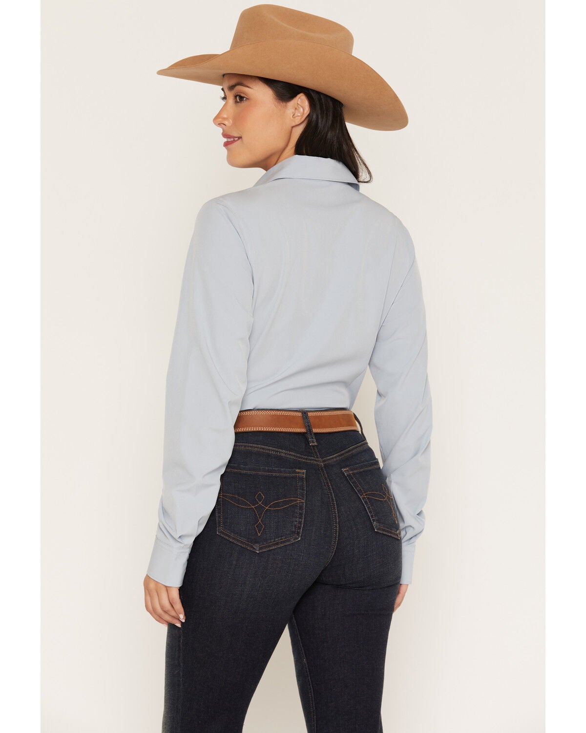 Image #4 - Cinch Women's ARENAFLEX&reg; Solid Long Sleeve Button-Down Stretch Western Shirt, Light Blue, hi-res