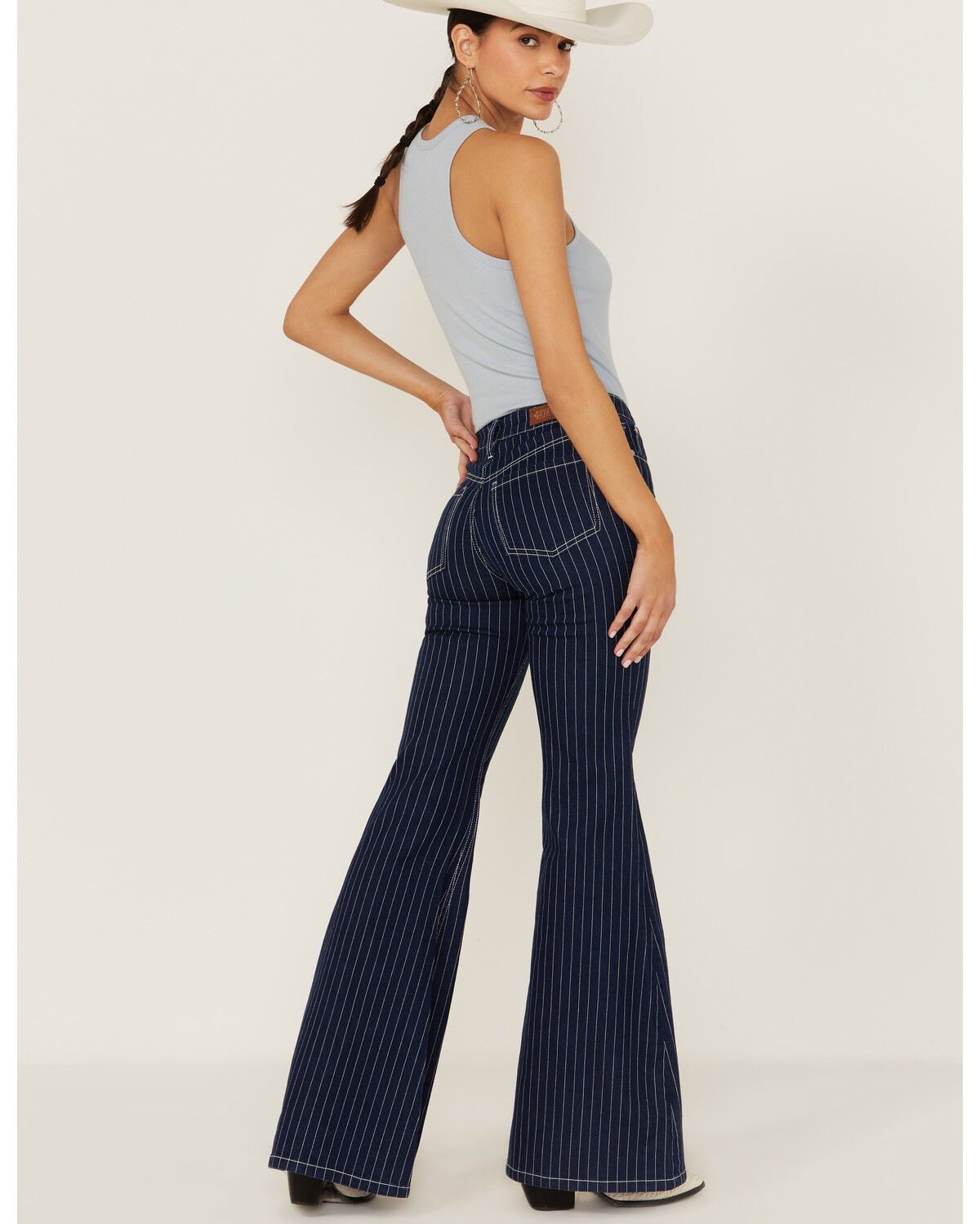 Image #3 - Shyanne Women's Mr. Flare Retro Stripe Flare Jeans, Dark Wash, hi-res
