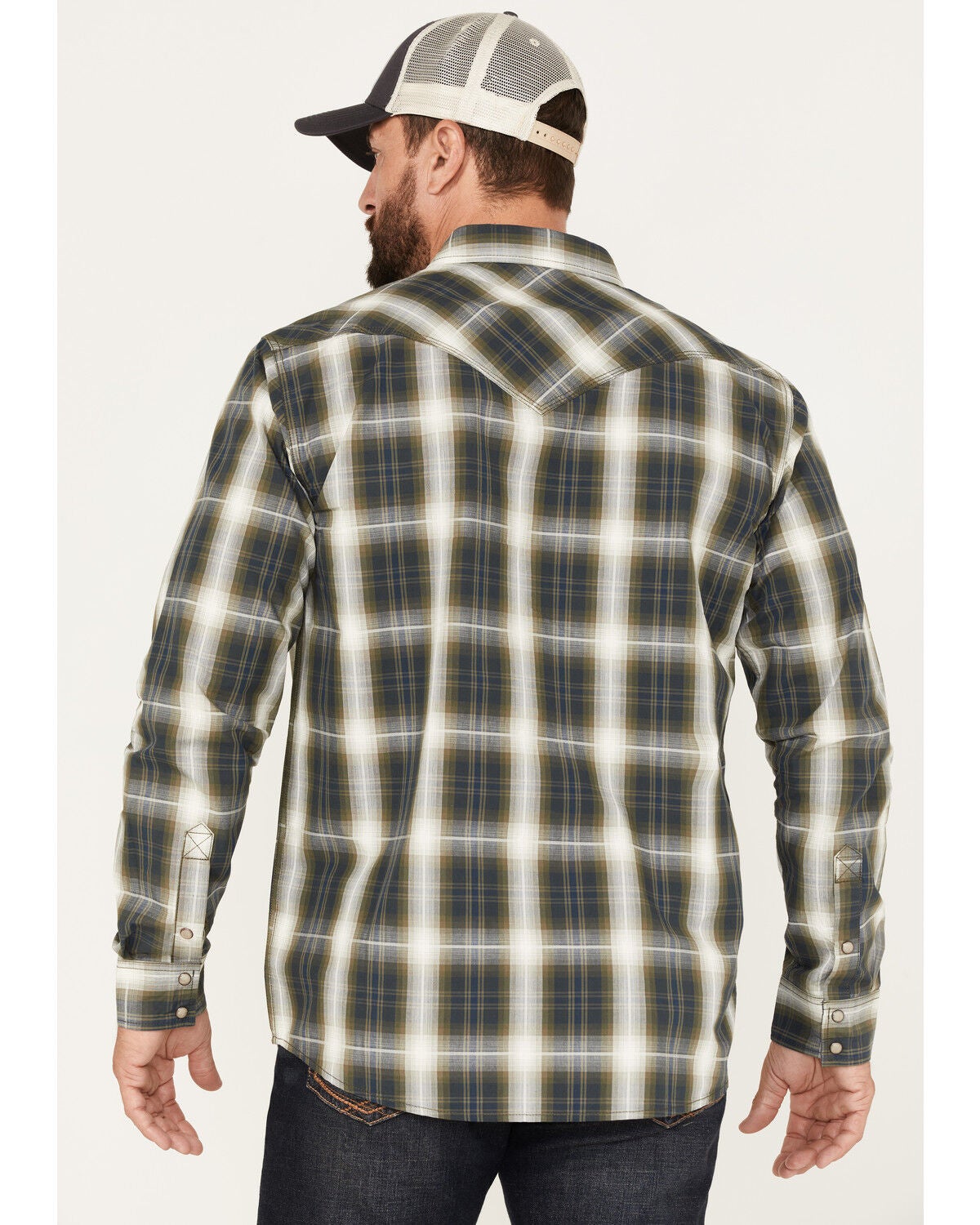 Image #4 - Moonshine Spirit&reg; Men's All Day Long Large Plaid Snap Western Shirt, Green, hi-res