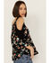 Image #2 - Wild Moss Women's Floral Print Crochet Cold Shoulder Top, Black, hi-res