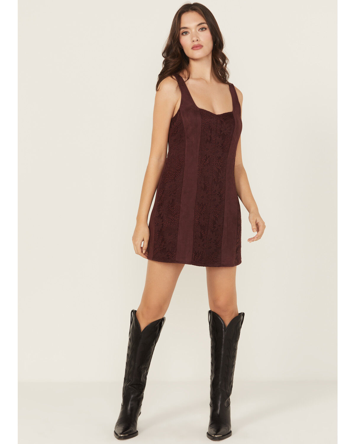 Image #1 - Shyanne Women's Faux Suede Lace Tank Mini Dress, Brown, hi-res