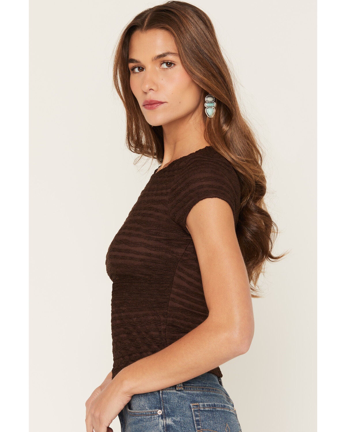 Image #2 - Ash & Violet Women's Lace Short Sleeve Tee, Brown, hi-res