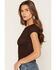 Image #2 - Ash & Violet Women's Lace Short Sleeve Tee, Brown, hi-res