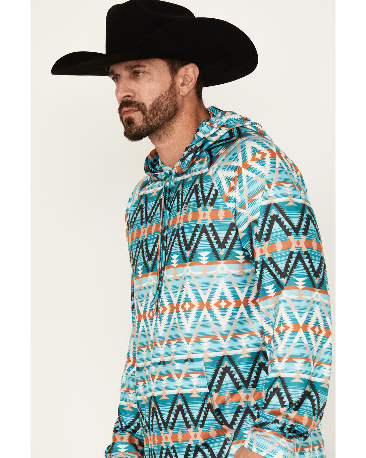 Image #2 - Rock & Roll Denim Men's Southwestern Print Hooded Sweatshirt, Turquoise, hi-res