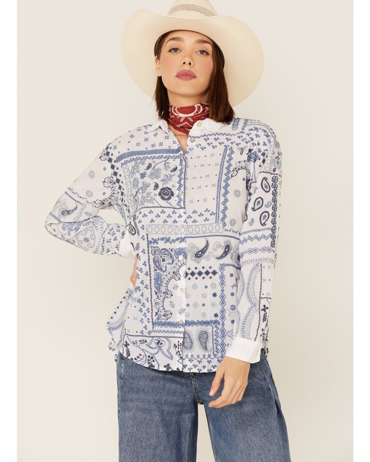 Johnny Was Women's Vanya Schiffu Oversized Shirt, White, hi-res