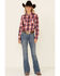 Image #2 - Rock & Roll Denim Women's Plaid Print Long Sleeve Snap Western Boyfriend Shirt , Red, hi-res