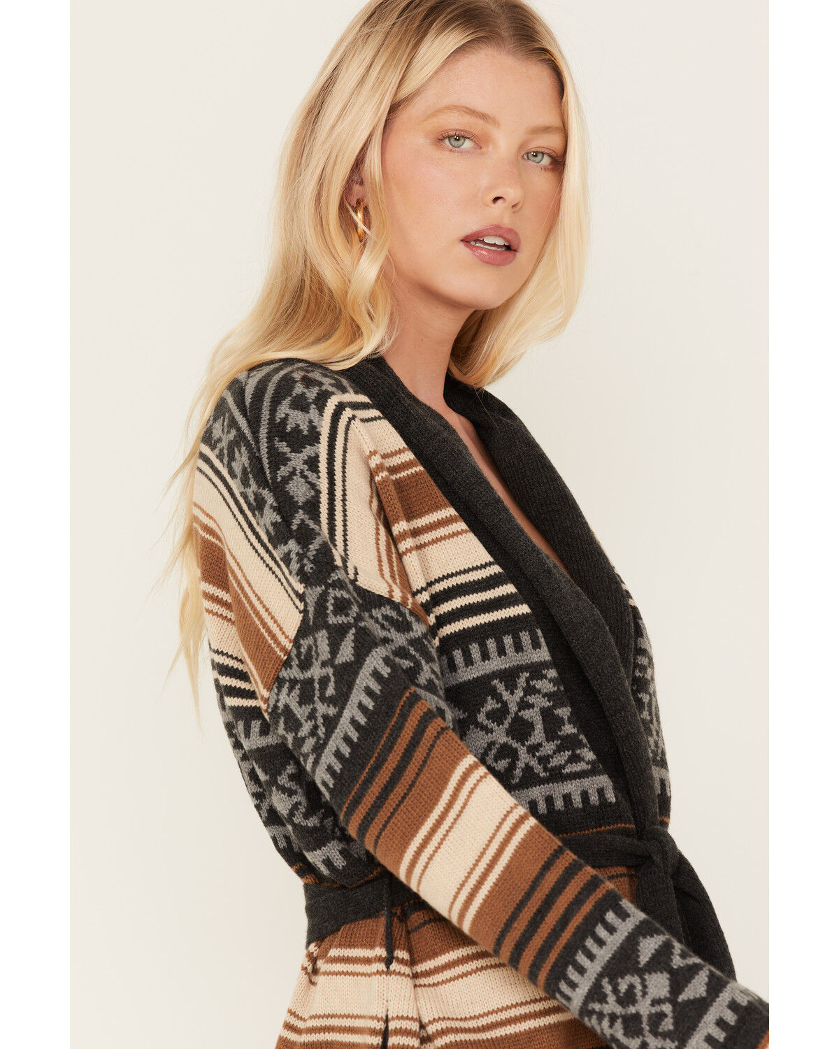 Image #2 - Stetson Women's Southwestern Print Knit Cardigan Sweater, Brown, hi-res