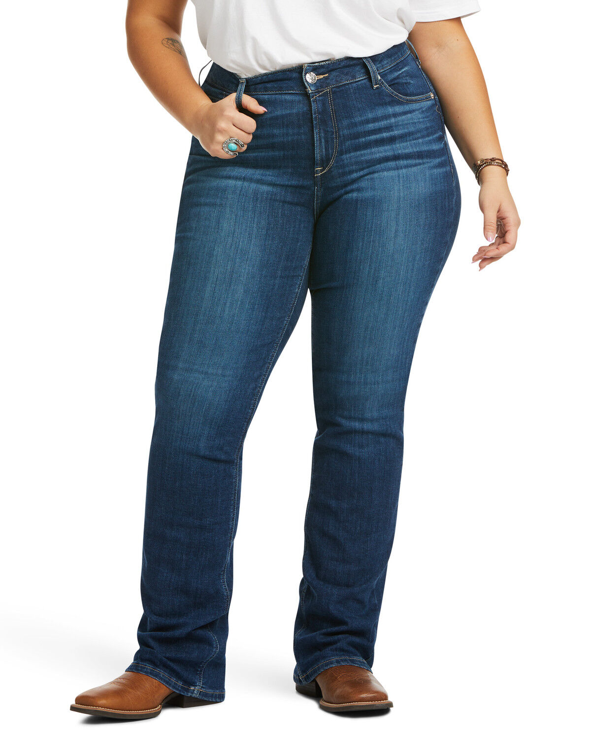 Image #1 - Ariat Women's Perfect Rise Abby Stretch Straight Mackenzie Jeans - Plus, Blue, hi-res