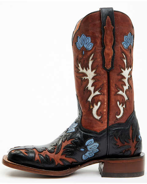 Image #3 - Dan Post Women's Tamarind Floral Leather Western Boots - Broad Square Toe, Black, hi-res