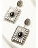 Image #2 - Shyanne Women's Marble Rectangle Statement Earrings , Black, hi-res