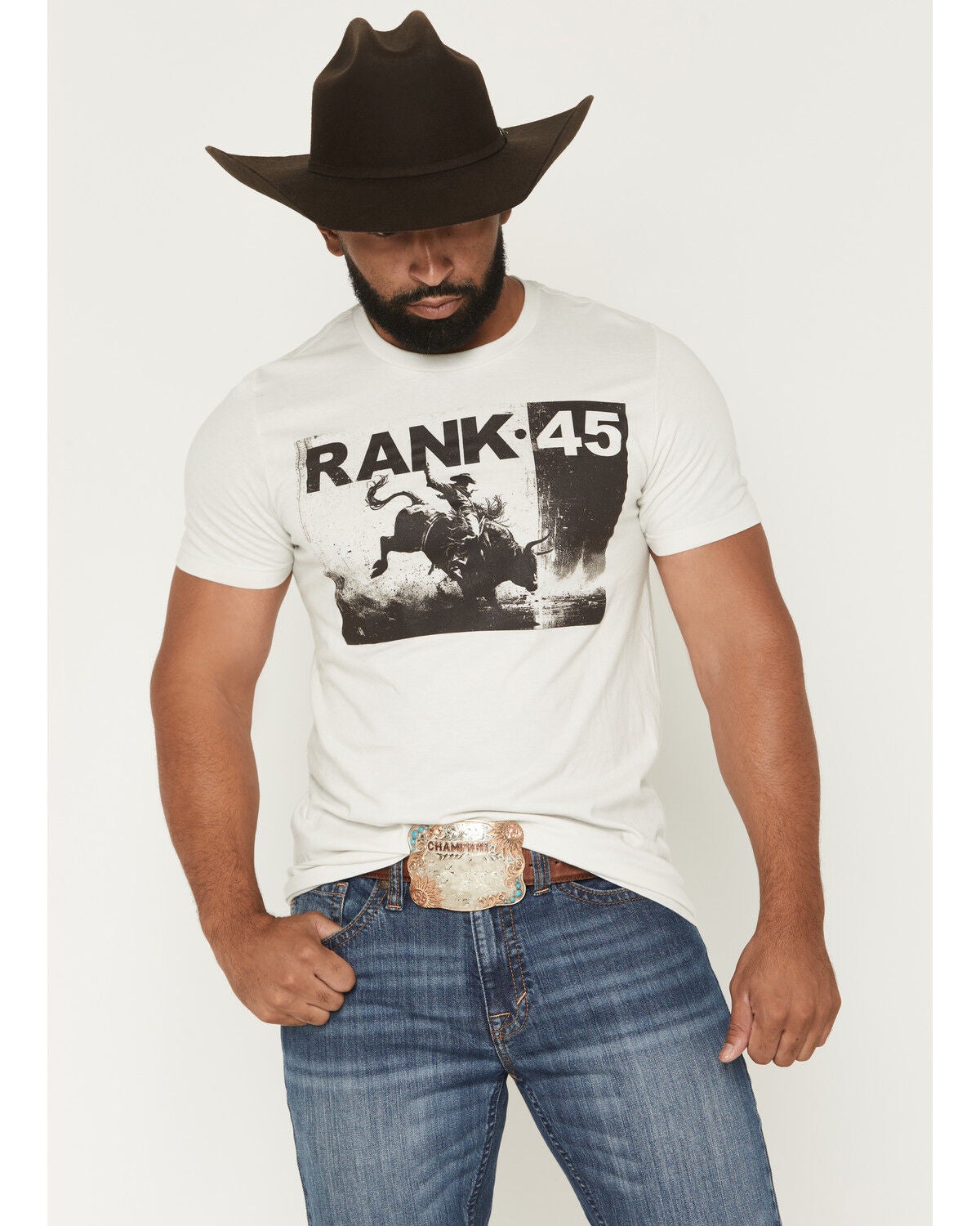 Image #1 - RANK 45&reg; Men's Cowboy Photograph Short Sleeve Graphic T-Shirt, Natural, hi-res