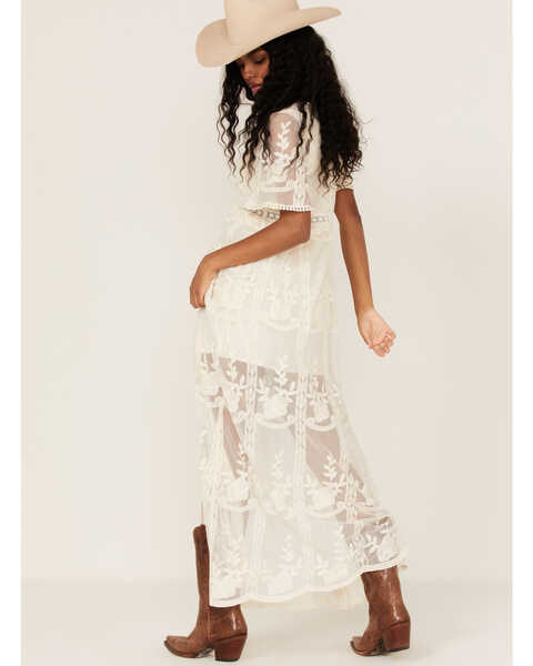 Image #4 - Shyanne Women's Floral Lace Split Leg Maxi Dress, Ivory, hi-res
