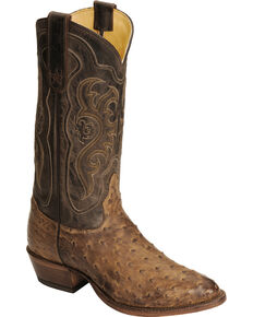 Tony Lama Men's Vintage Full Quill Ostrich Boots - Medium Toe, Chocolate, hi-res