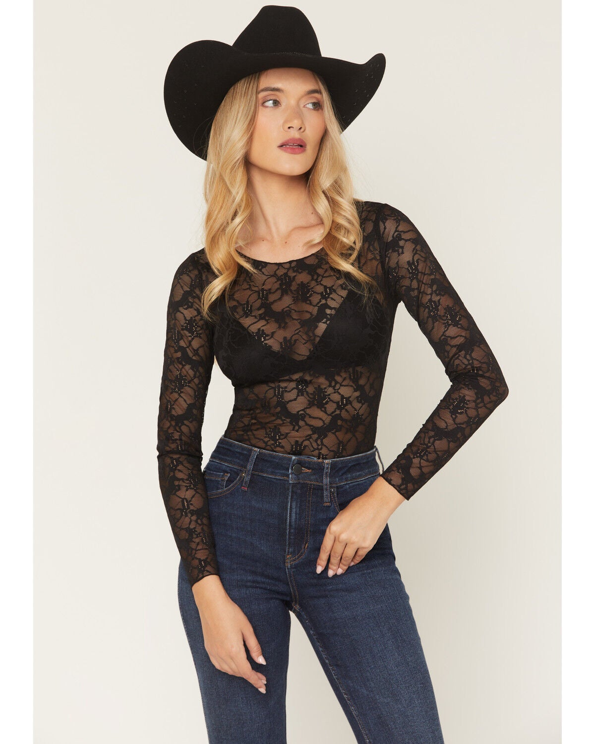 Idyllwind Women's Lace Long Sleeve Shirt, Black, hi-res