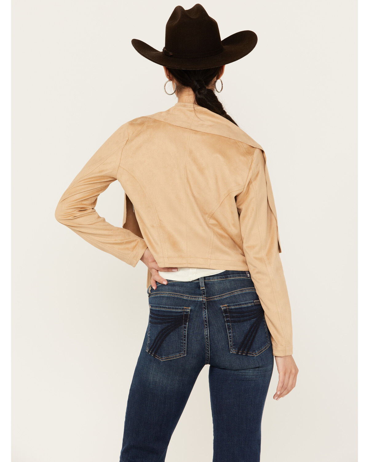 Image #4 - Shyanne Women's Faux Suede Cascade Collar Moto Jacket, Beige, hi-res