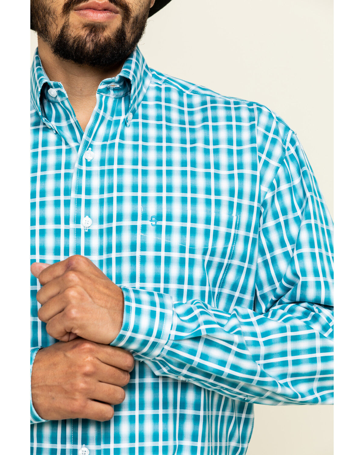 Image #4 - Stetson Men's Cross Walk Ombre Plaid Button Long Sleeve Western Shirt, , hi-res
