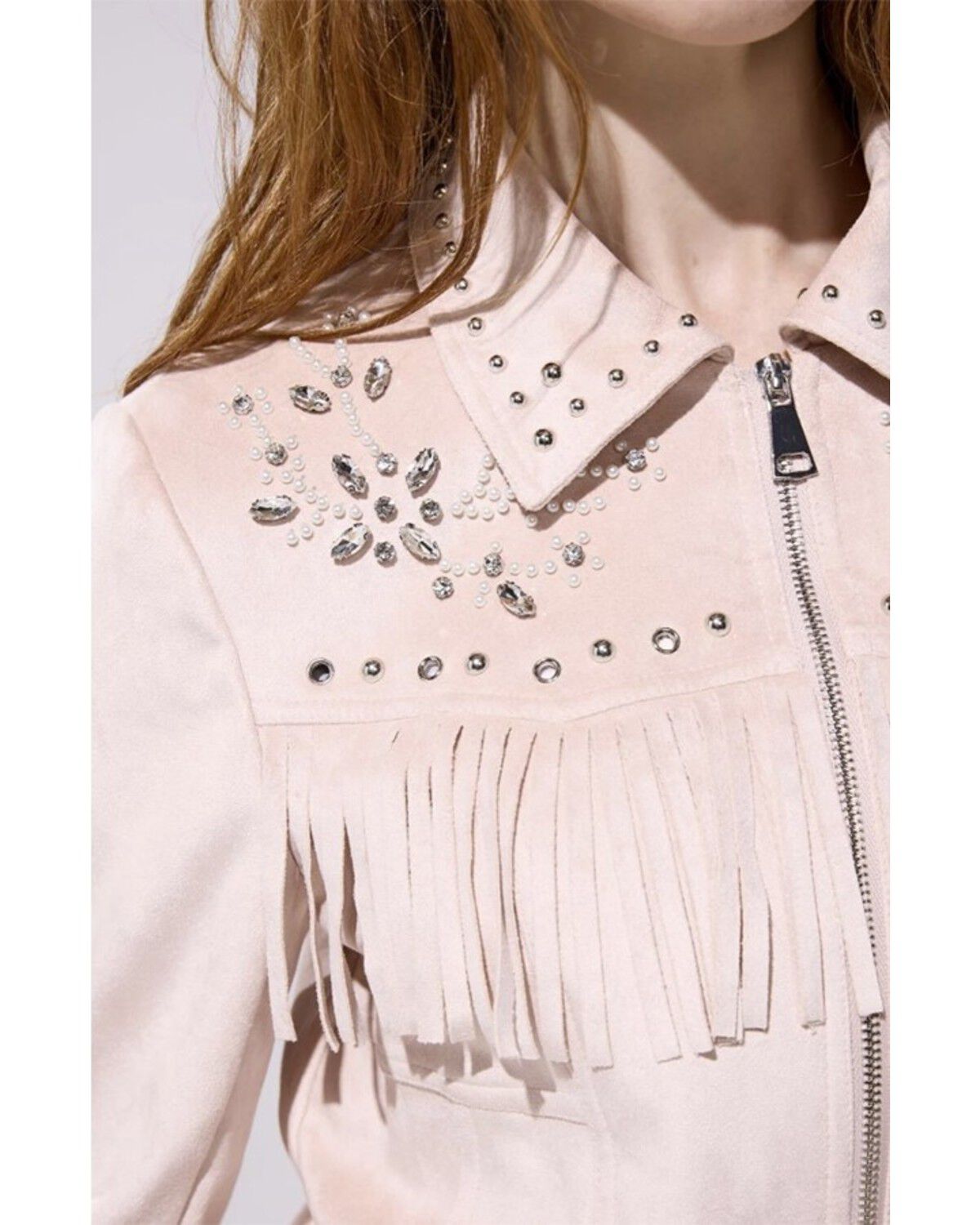 Image #4 - Azalea Wang Women's Faux Suede Studded Fringe Jacket, Pink, hi-res