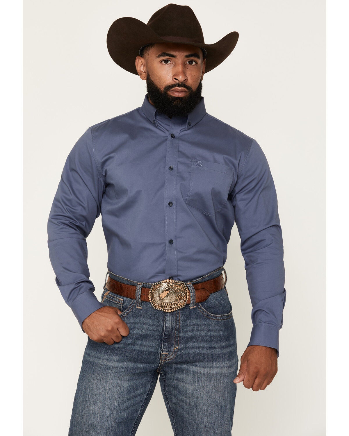 Cody James Men's Solid Long Sleeve Button-Down Stretch Western Shirt, Slate, hi-res