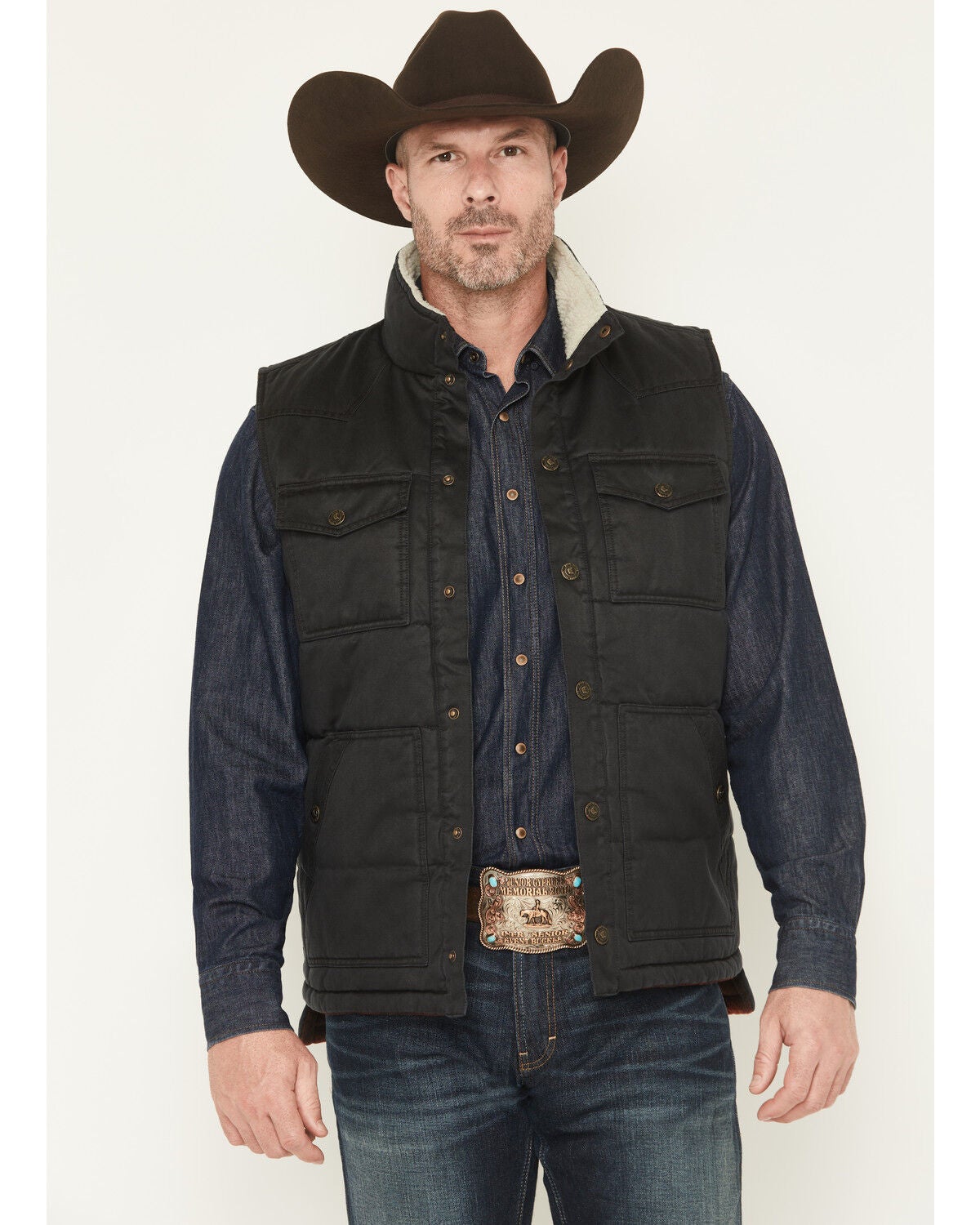 Cody James Men's Oil Slick Snap Lined Vest - Big, Black, hi-res