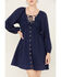 Image #3 - Yura Women's Long Sleeve Peasant Dress, Navy, hi-res