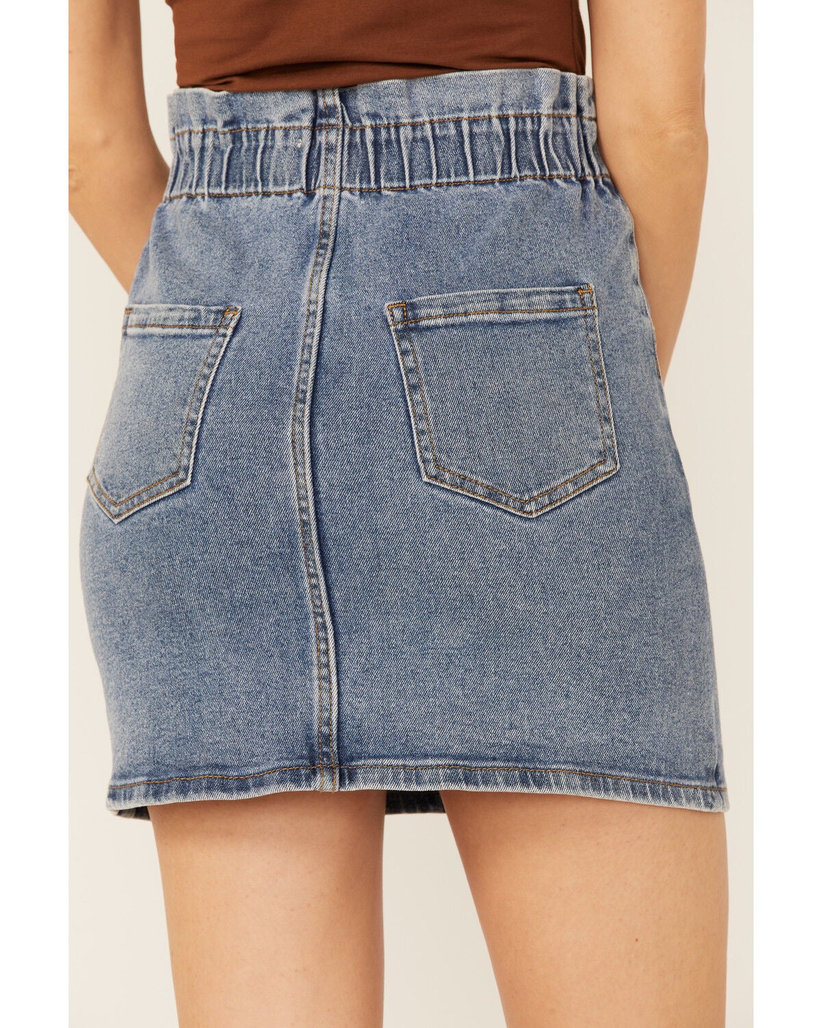 Demin Shirred Waist Mini Skirt 