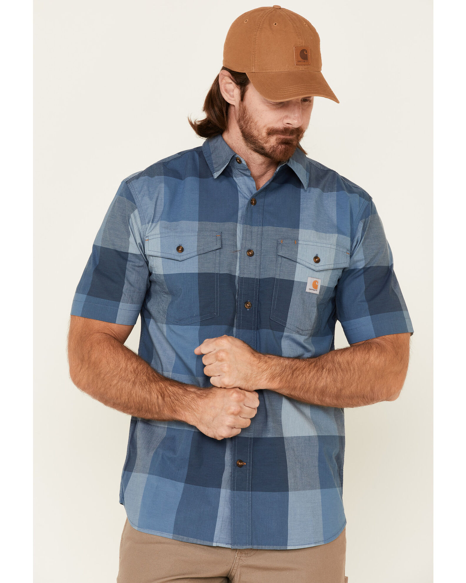 Carhartt Men's Plaid Print Rugged Flex Short Sleeve Button Down Work Shirt