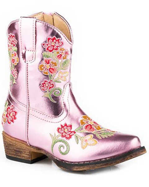 Image #1 - Roper Toddler Girls' Riley Floral Western Boots - Snip Toe, Pink, hi-res